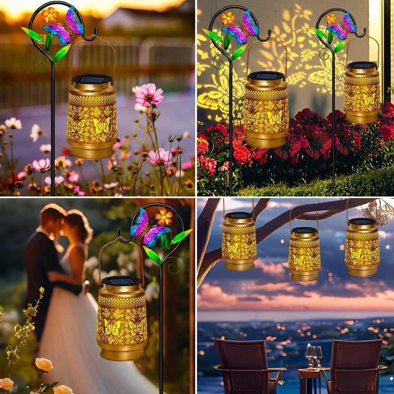 EDOF 2 Packs Butterfly Solar Lanterns Outdoor Waterproof with Shepherd Hook,Garden Lights Butterfly Decor,Christmas Decorations Birthday Gifts for Women Mom,Hanging Solar Lights Decorative for Patio,Porch - Image 4